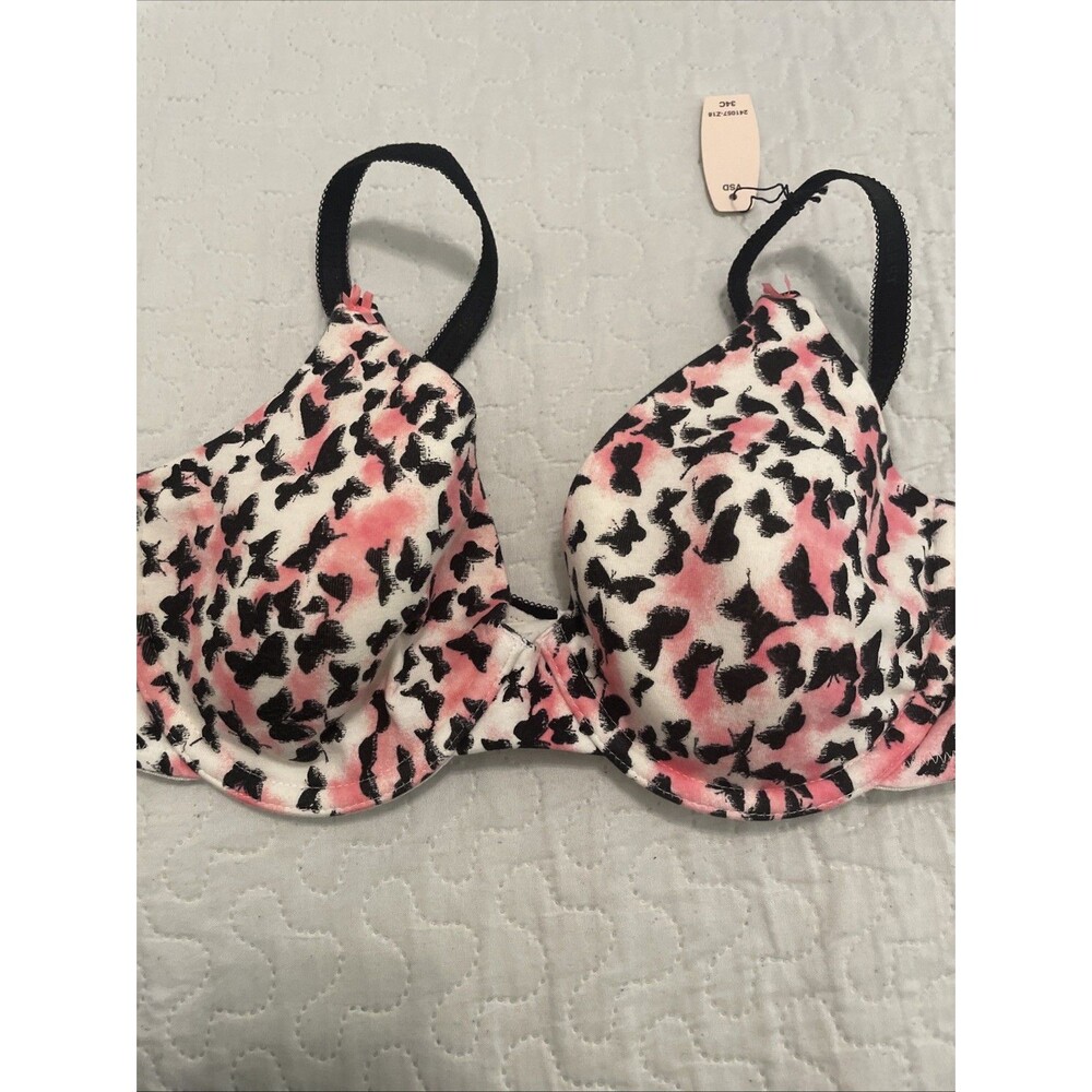 Victorias Secret Perfect Coverage Bra Pink Grey 34C 34 C New Butterflies